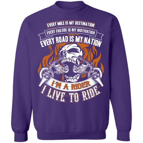 Biker I Live To Ride Crewneck Pullover Sweatshirt