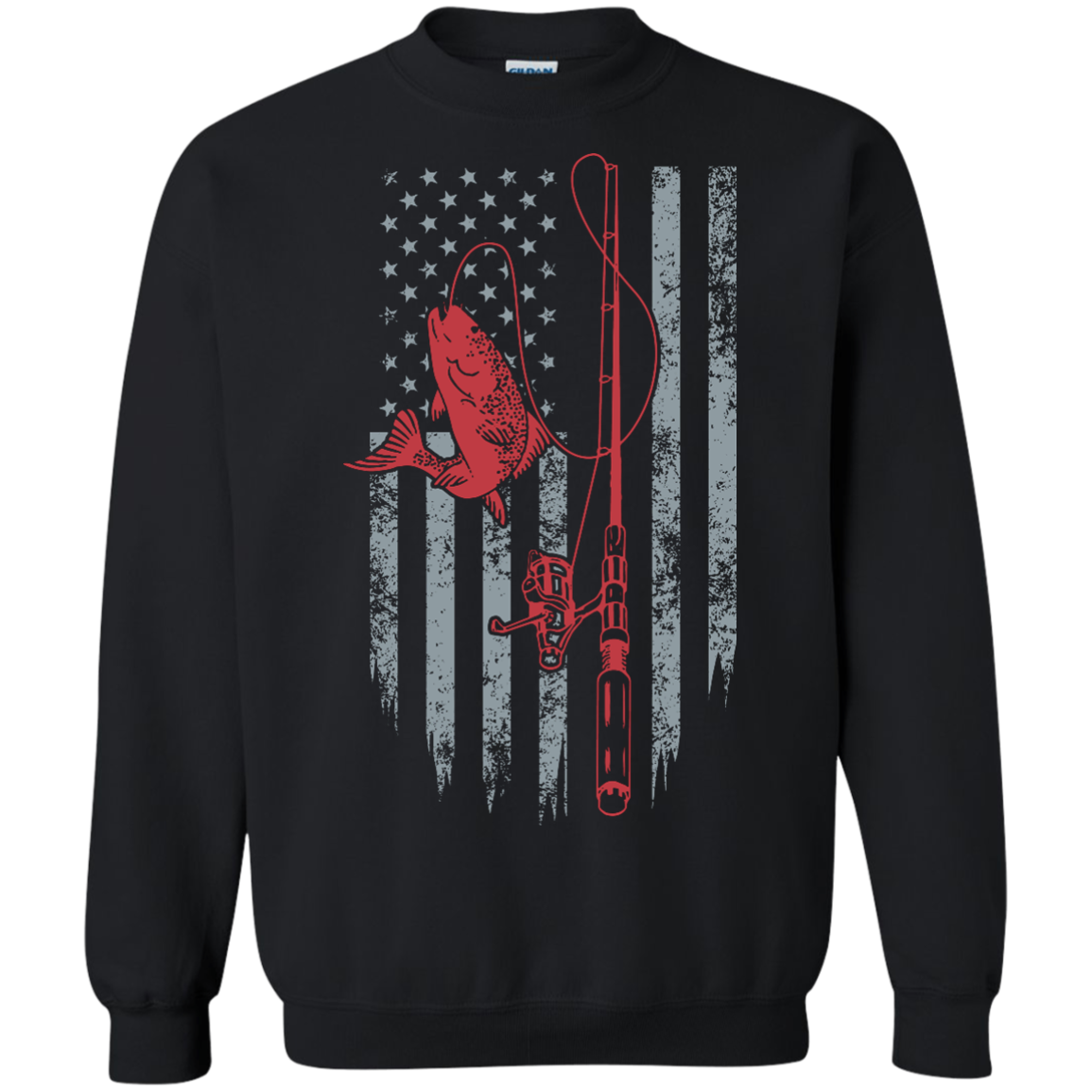 Fishing American Flag Crewneck Pullover Sweatshirt 40001SW