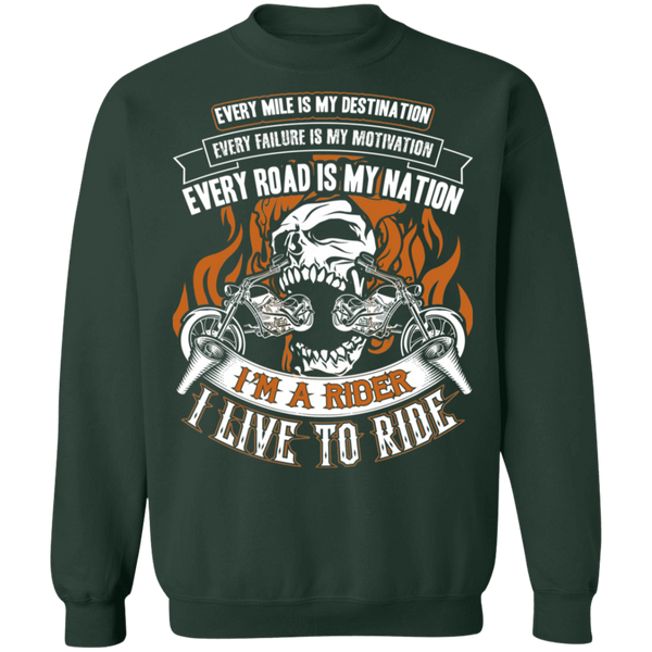 Biker I Live To Ride Crewneck Pullover Sweatshirt