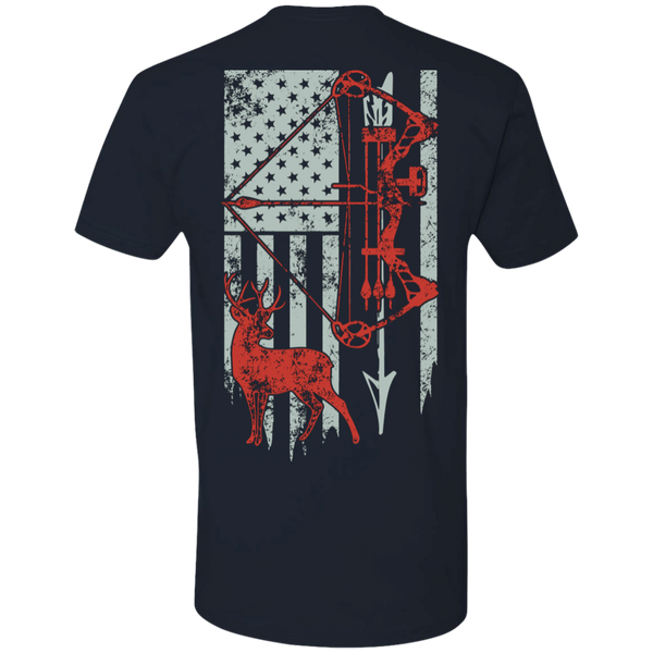 Bow Hunting With American Flag Premium Short Sleeve T-Shirt - Back Printing