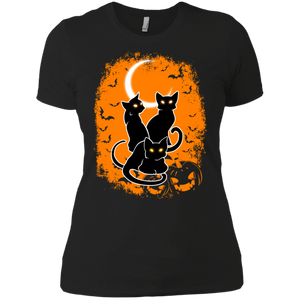 Black Cat Halloween Ladies T-Shirt