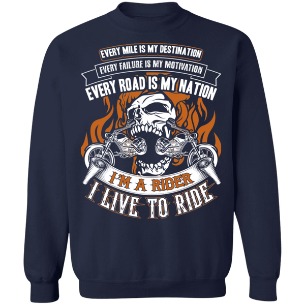 Biker I Live To Ride Crewneck Pullover Sweatshirt