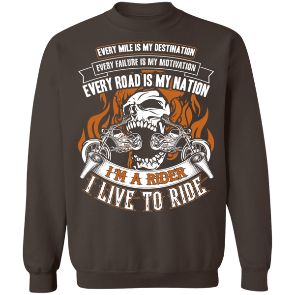 Biker I Live To Ride Crewneck Pullover Sweatshirt