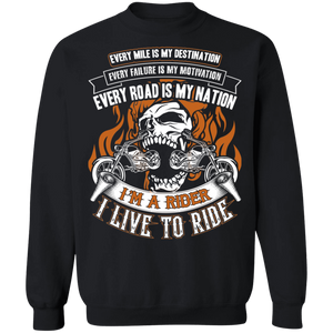 Biker I Live To Ride Crewneck Pullover Sweatshirt