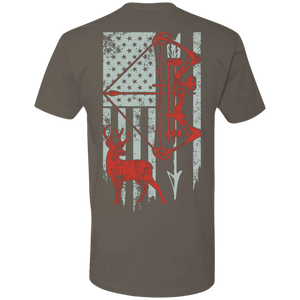 Bow Hunting With American Flag Premium Short Sleeve T-Shirt - Back Printing
