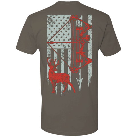 Bow Hunting With American Flag Premium Short Sleeve T-Shirt - Back Printing