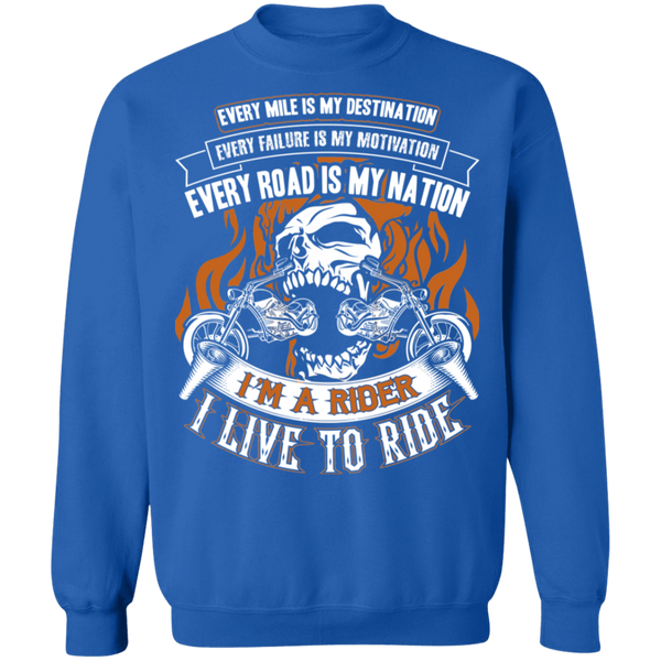 Biker I Live To Ride Crewneck Pullover Sweatshirt