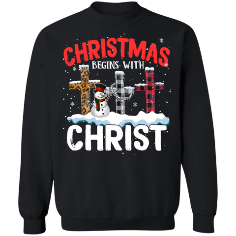 Christmas Begins With Christ Crewneck Pullover Sweatshirt - V1