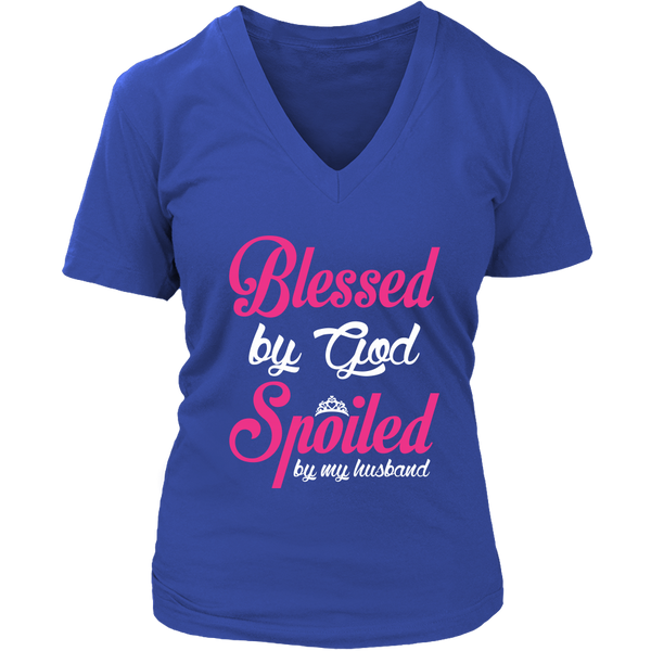 Blessed By God - Spoiled By My Husband V-neck T-shirt