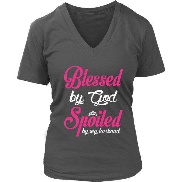 Blessed By God - Spoiled By My Husband V-neck T-shirt