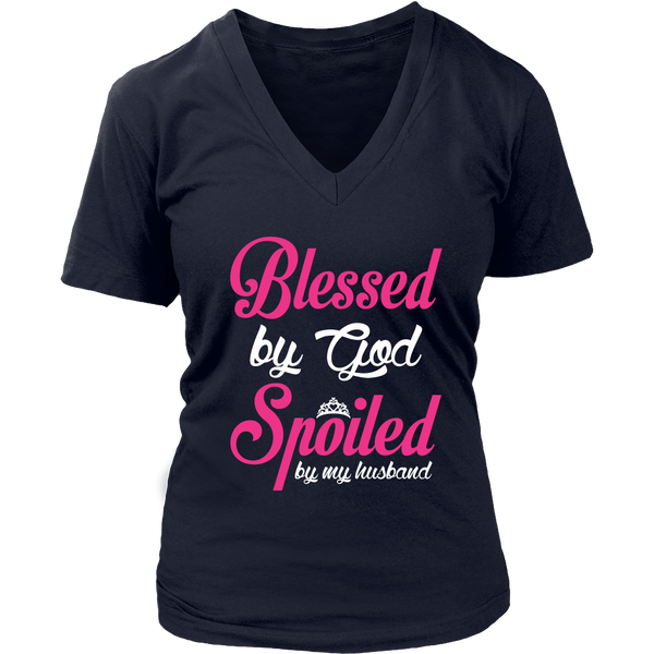 Blessed By God - Spoiled By My Husband V-neck T-shirt