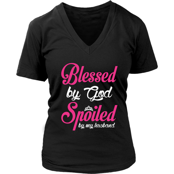 Blessed By God - Spoiled By My Husband V-neck T-shirt