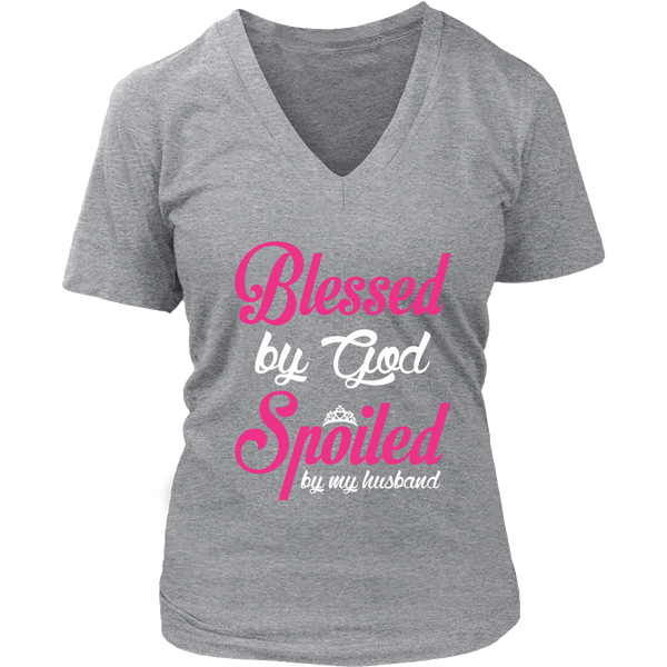 Blessed By God - Spoiled By My Husband V-neck T-shirt